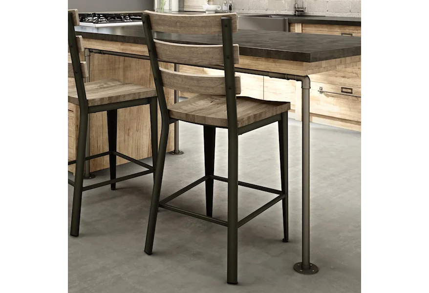 Industrial - Amisco 26" Dexter Counter Stool with Wood Seat by Amisco at Esprit Decor Home Furnishings